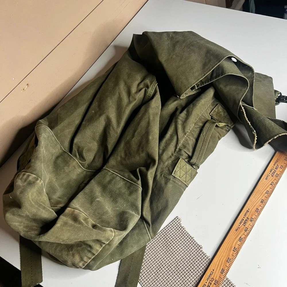 Vintage US Military Flyers Duffel Bag Olive Drab Canvas Sea Bag Backpack 34x18